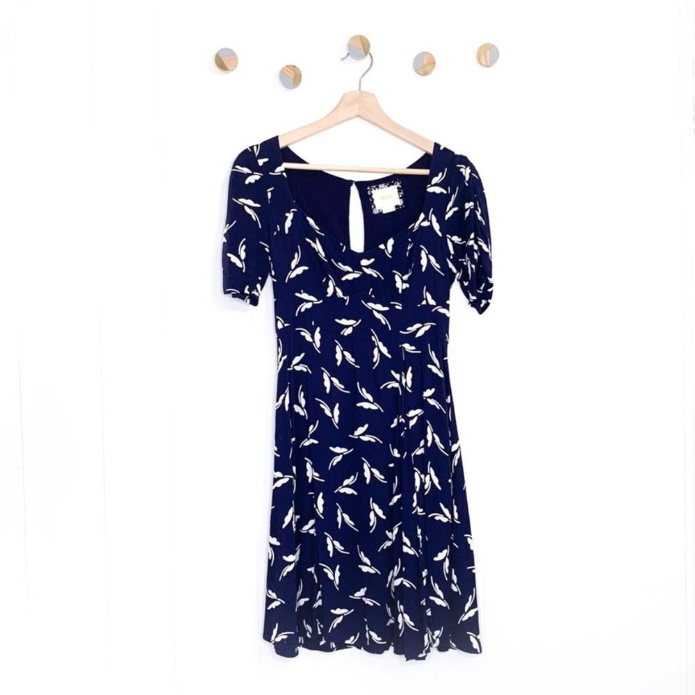 Anthropologie Maeve Fern Ruched Dress Blue Fit Flare
